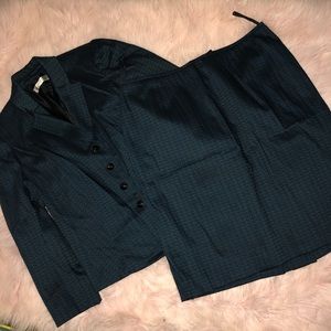 Tahari Teal Blue Green Geometric Skirt Suit Size 16 16W